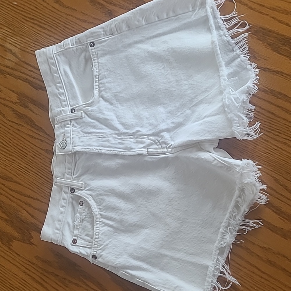 Agolde 27 Parker Long Shorts Concealed Buttonfly in White Distressed